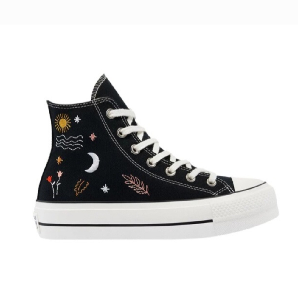 Converse Black High Top Sneakers with Multicolor Embroidered Celestial Motifs